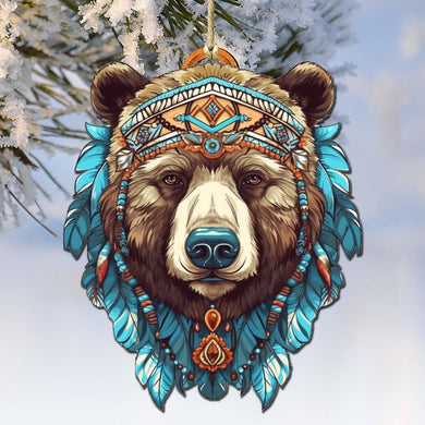 Mysterious Bear Face Wooden Ornaments by G.Debrekht - Wildlife Holiday Decor - 8710124-2