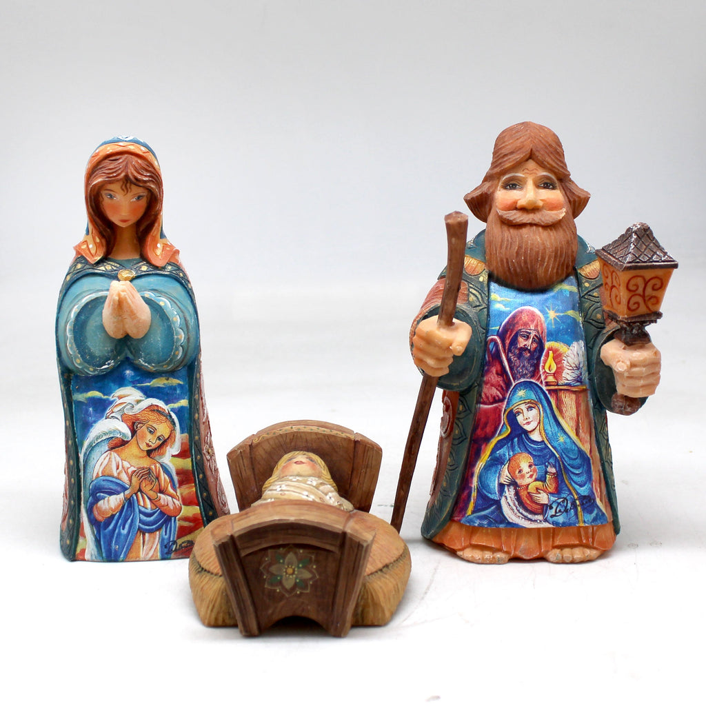 Holy Family Set of 3 Handcrafted Christmas Figurine - G. DeBrekht - Handpainted Nativity Holiday Decor - 53612-B3