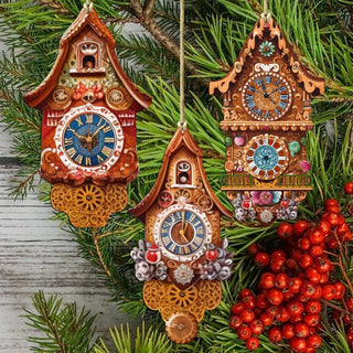 Miniature Clock Decorative Eco Wood Ornaments Set of 3 by G. Debrekht - Christmas Decor - 8091020-S3