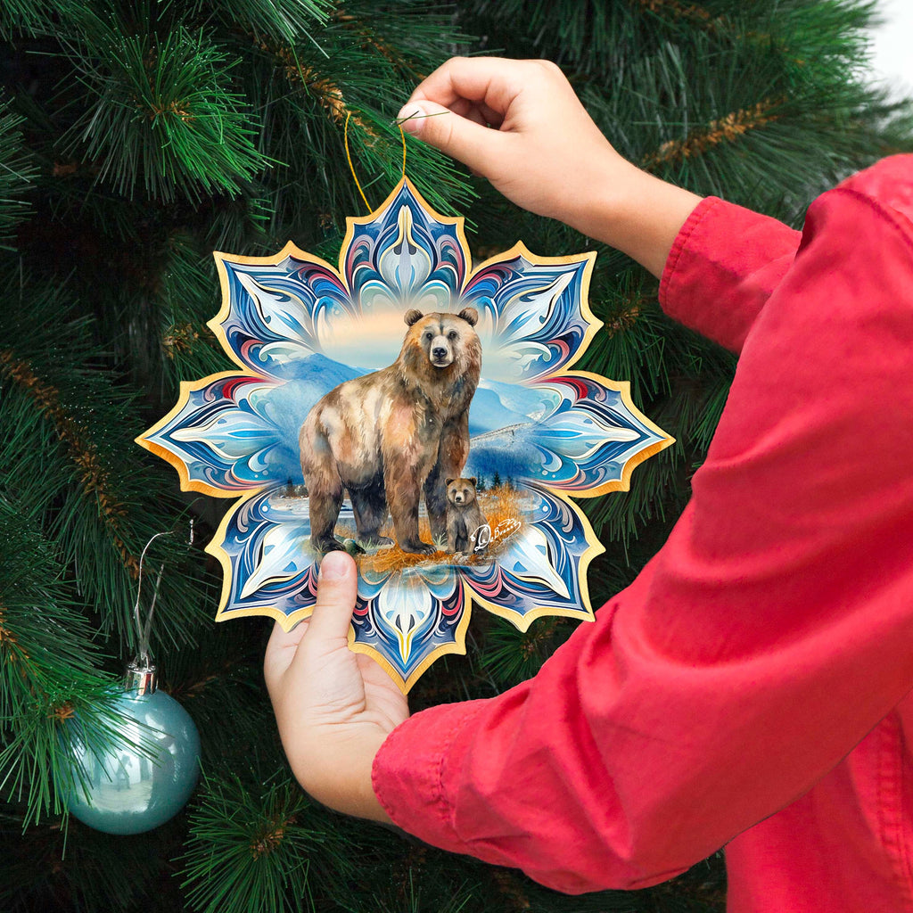 Brown Bear Snowflake Large Wooden Ornament by G. Debrekht - Nature Wildlife Decor - 8688409M