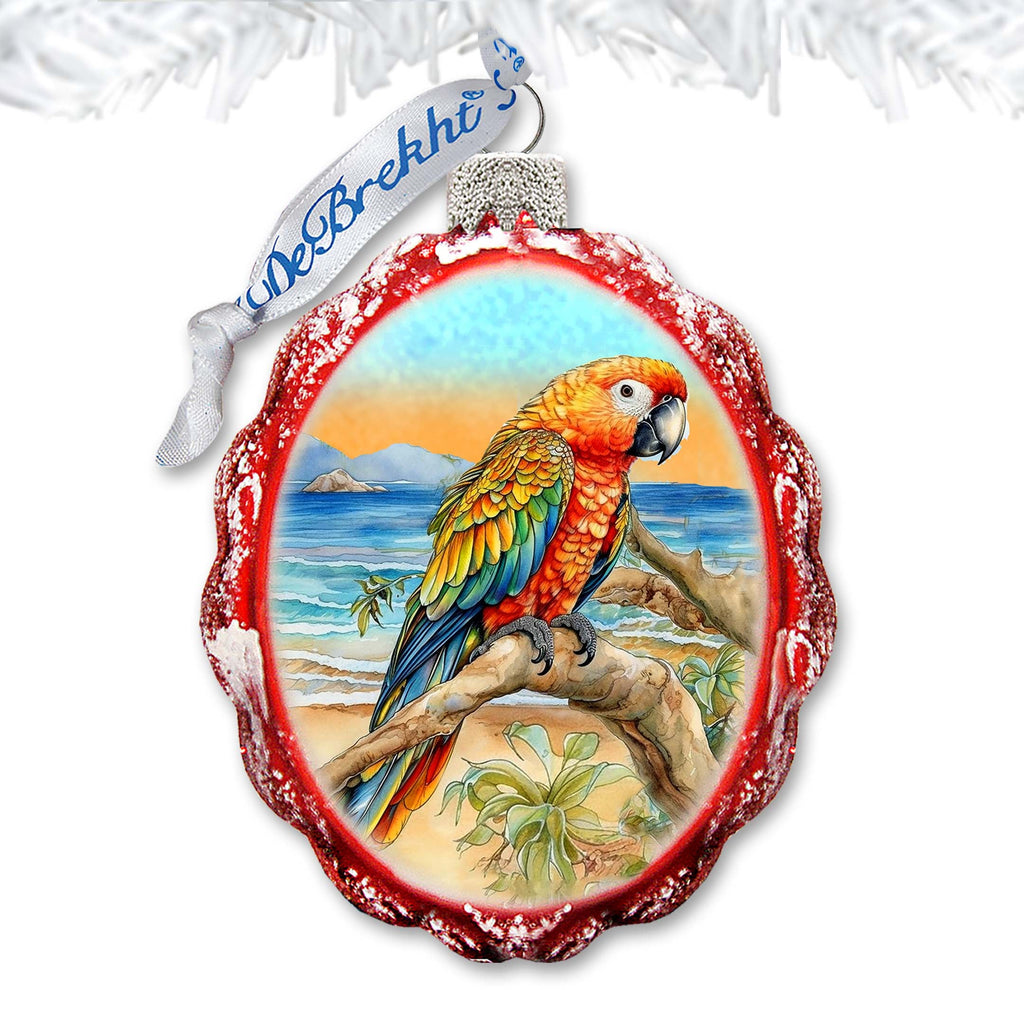 Coastal Christmas Decor - Parrot Keepsake Glass Ornaments by G. Debrekht - Coastal Holiday Decor - 777393