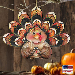 Be Thankful Turkey Sitter Wooden Ornaments by Jamie Mills-Price - Thanksgiving Halloween Decor - 8457702
