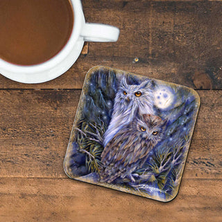 Night Watch Owls Wooden Cork Coasters Gift Set of 4 by J. Bergsma - Wildlife Decor - 8199465C-S4
