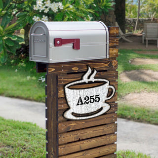 Tea Cup Wooden Custom House Number Sign by G. DeBrekht - Love Family Kids Decor - Handcrafted Wooden Handcrafted Wooden Handcrafted Wooden Address Sign - MA98438