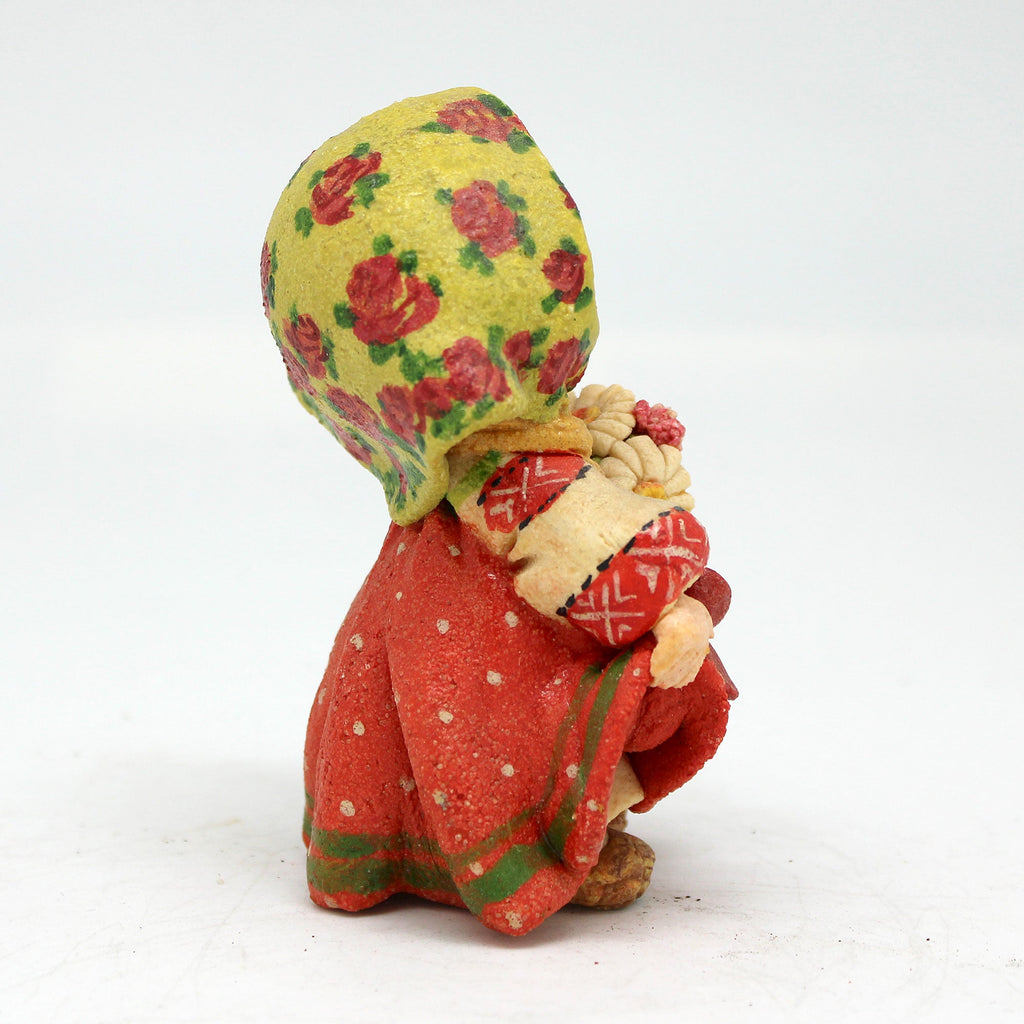 One-of-a-Kind Little Girl with a Flowers - Handmade Clay Figurine - Unique Gift- Folk Art Collectibles Handcrafted Treasures