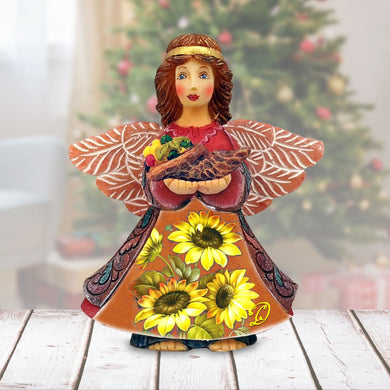 Autumn Angel With Cornucopia Handcrafted Christmas Figurine by G. DeBrekht - Thanksgiving Halloween Decor - 516656