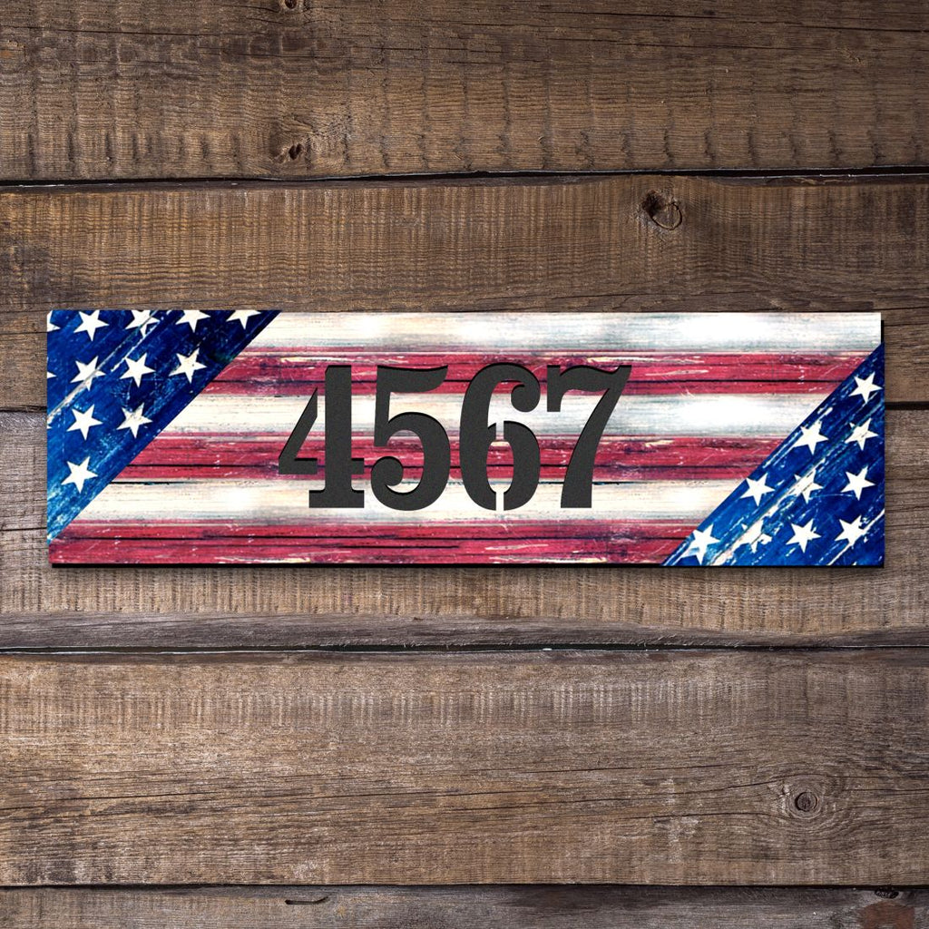 American Flag Wooden Personalized House Number Sign - American Patriotic Decor - Address Sign - MA85099-2