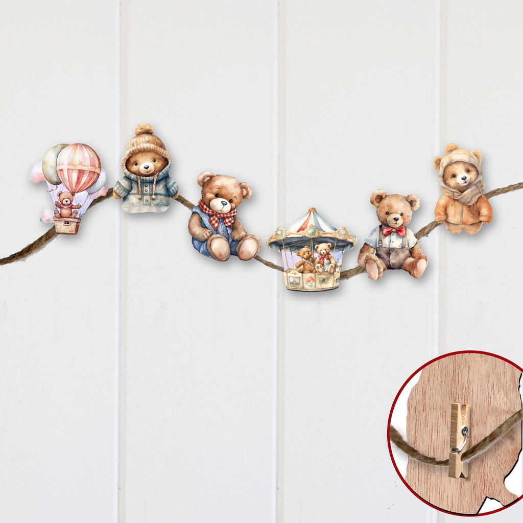 Teddy Bear Clip-On Eco Wood Decorative Ornaments Set of 6 by G. Debrekht - Christmas Decor - 8090025C-S6