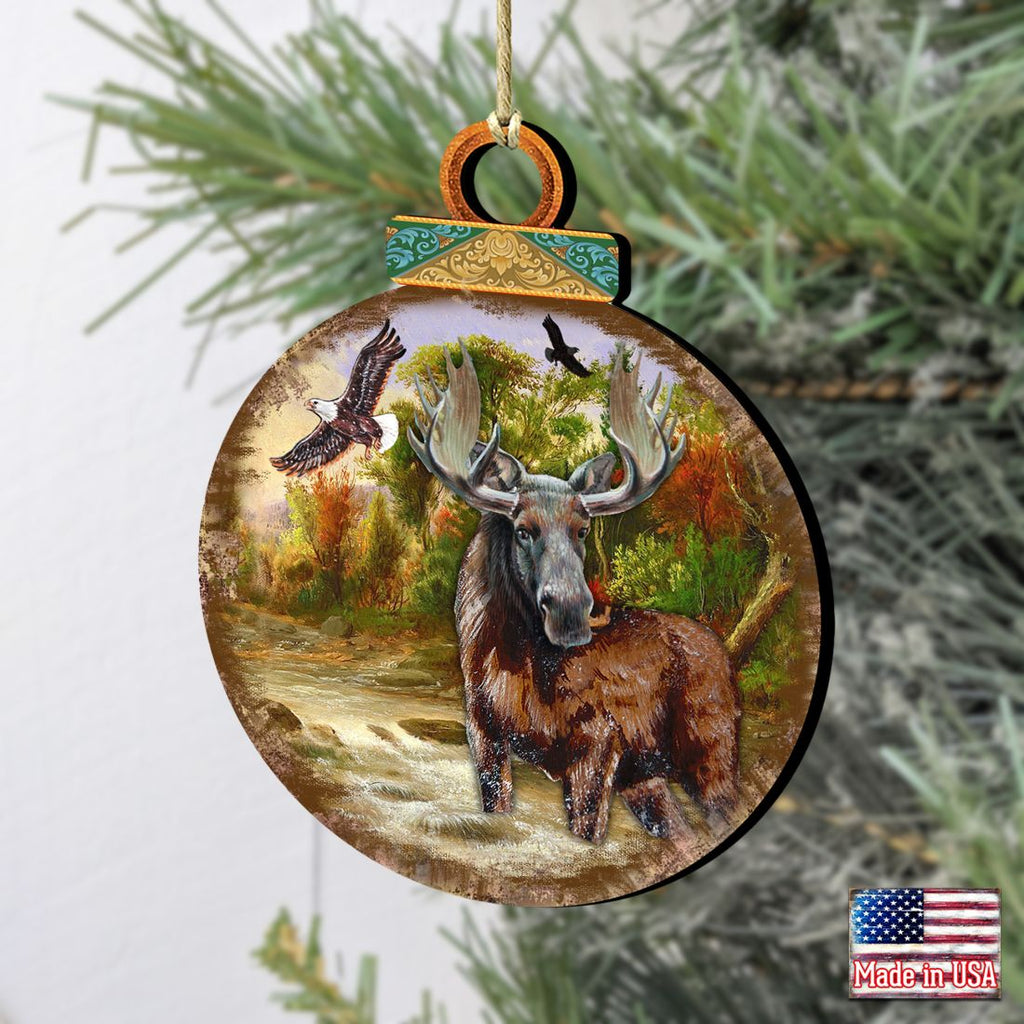 Woodsy Moose Ball Wooden Ornaments by G. DeBrekht - Wildlife Holiday Decor - 8025215