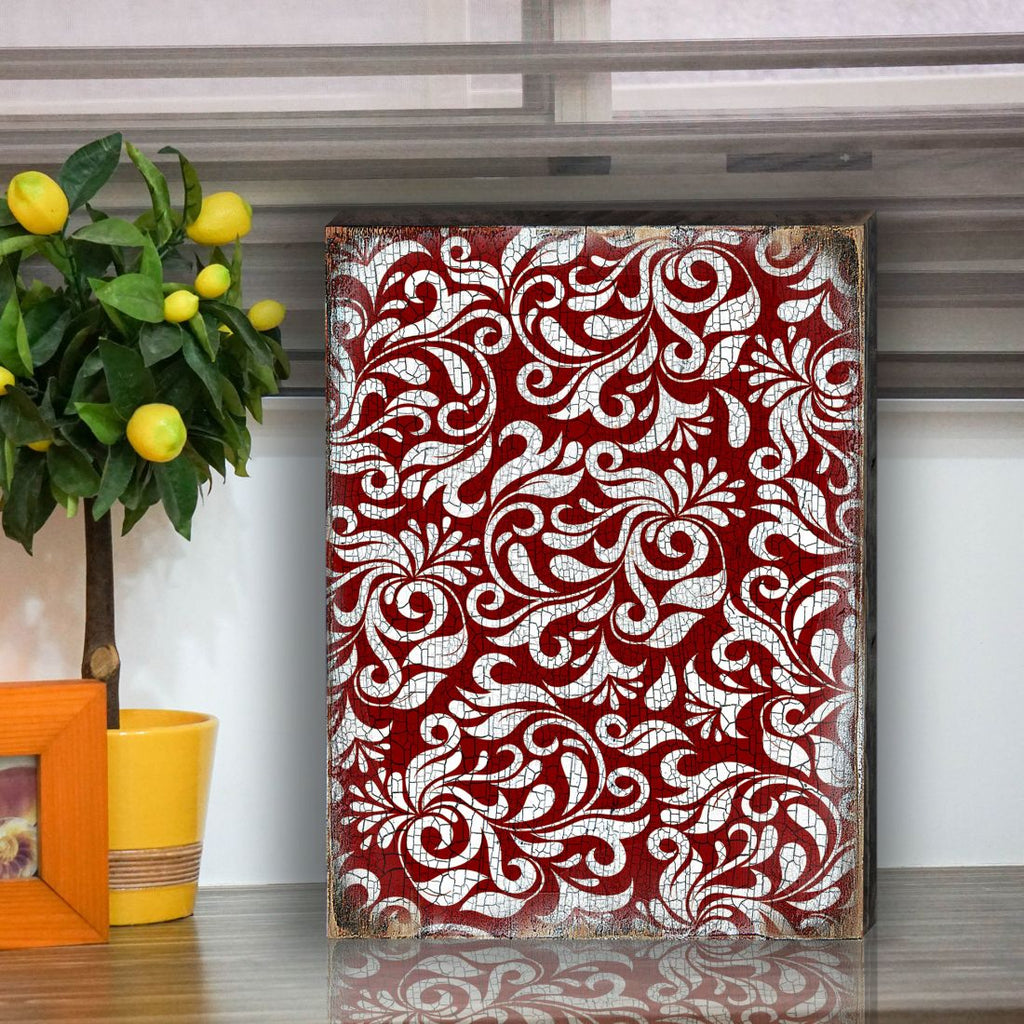 Red Floral Rustic Wooden Wall Art by G. DeBrekht - Floral Ornamental Decor - 95001B