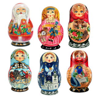 Nested Dolls Clip-On Eco Wood Decorative Ornaments Set of 6 by G. Debrekht - Christmas Decor - 8090130C-S6