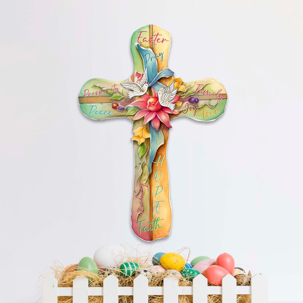 Easter Cross with Doves Holiday Door Decor by G. Debrekht - Easter Spring Decor - 8688167H