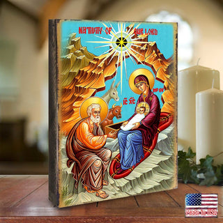 Orthodox Nativity Wooden Gold Plated Religious Orthodox Sacred Icon - Inspirational Icon Decor - 85052