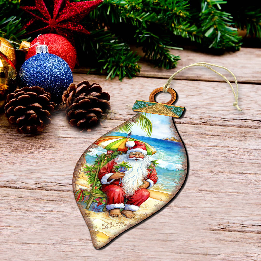 Santa on the Beach Decorations Santa's Beach Break Wooden Ornaments by G.Debrekht Coastal Holiday Decor - 8688182