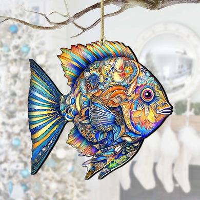 Beach Themed Ornaments - Cerulean Serenity Fish Wooden Ornaments by G.Debrekht Coastal Holiday Decor - 8688304
