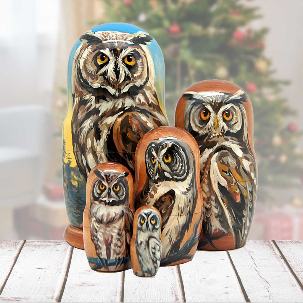 Wise Forest Owl Matreshka Nesting Set of 3 by G. DeBrekht - Wildlife Holiday Decor - 150012