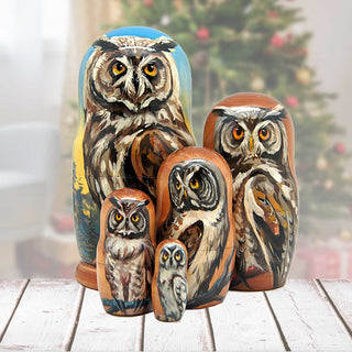 Wise Forest Owl Matreshka Nesting Set of 3 by G. DeBrekht - Wildlife Holiday Decor - 150012