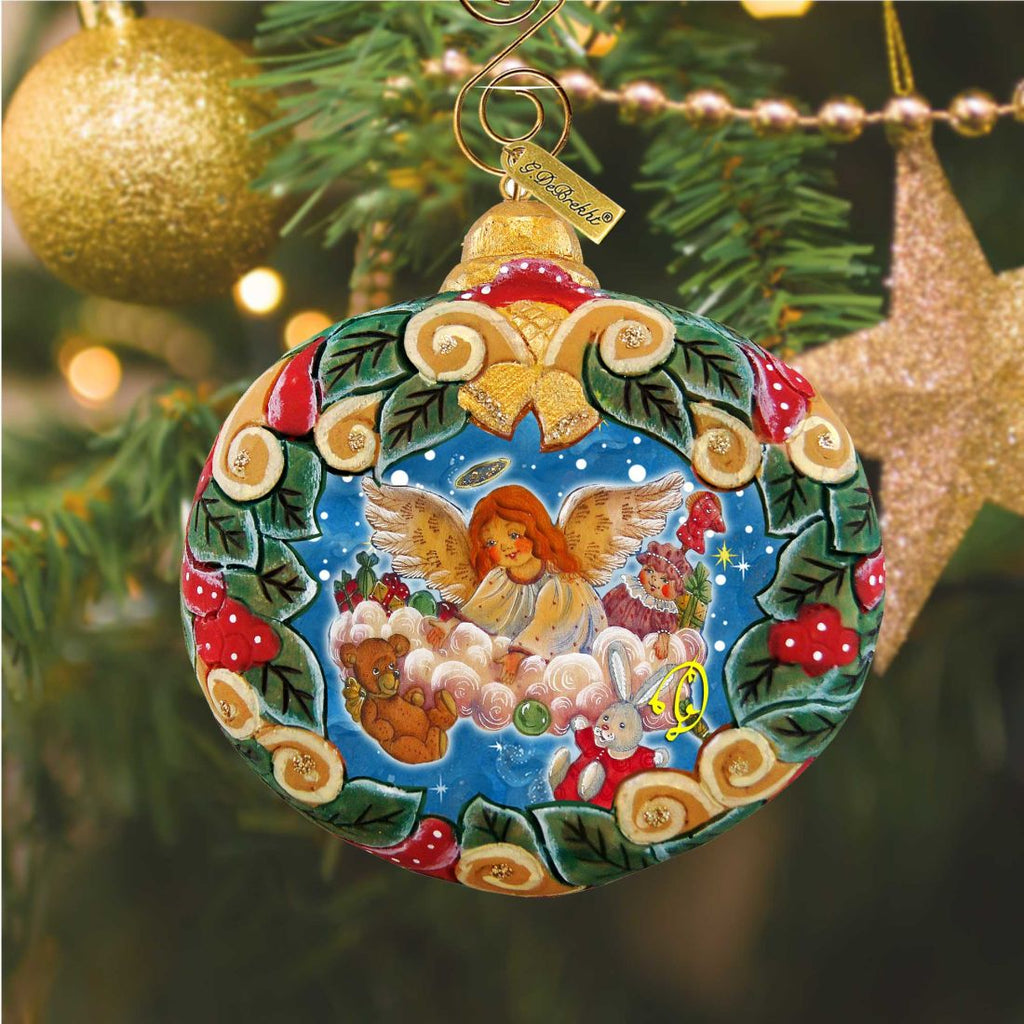 Angel's Gift Wreath Sculpted Hand-Painted Christmas Ornament by G. DeBrekht - Nativity Holiday Decor - 610314