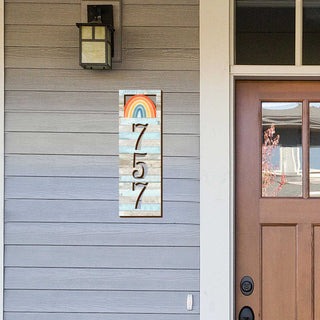 Address Sign - House Numbers - Housewarming Door Numbers Sign - Rainbow Wooden House Number Plaque - Custom Home Address - MA989823