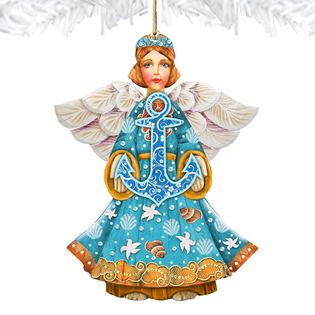 Guardian of The Sea Angel Wooden Ornaments by G. DeBrekht - Coastal Holiday Decor - 8152724-2