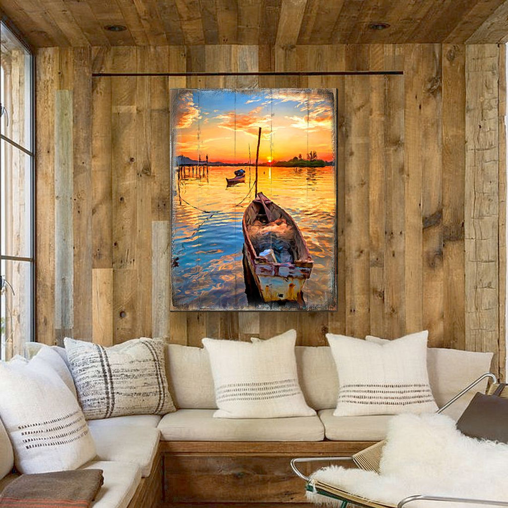 Sorrell Sunset Boat Wood Wooden Coastal Wall Art by Nature Wonders - Coastal Sea-Life Decor - 95228B