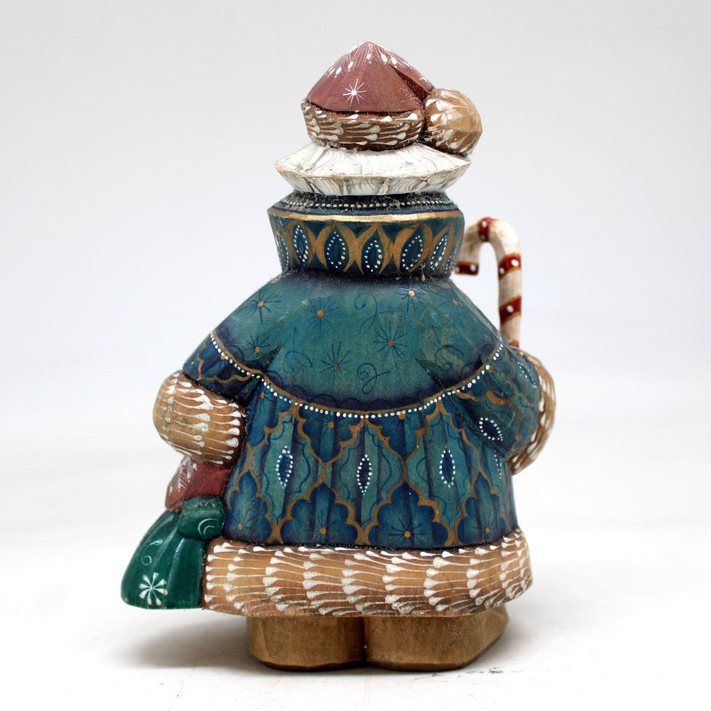 One-of-a-Kind - Santa with Candy Cane WOODCARVED Figurine 5.5x4x3 by G.DeBrekht - Unique Handcarved and Hand-Painted Collectible