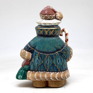 One-of-a-Kind - Santa with Candy Cane WOODCARVED Figurine 5.5x4x3 by G.DeBrekht - Unique Handcarved and Hand-Painted Collectible