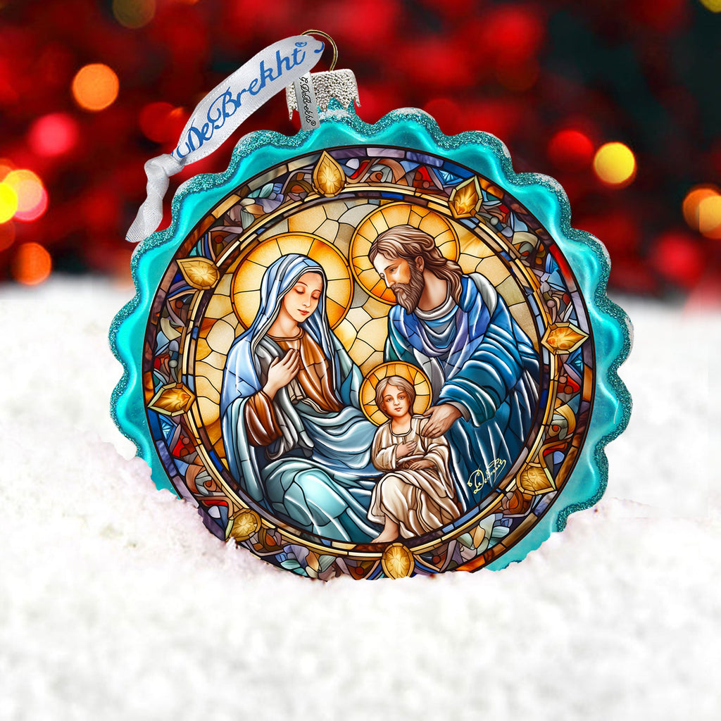 Family Love Classic Nativity Wreath Glass Ornament by G. Debrekht - Nativity Holiday Decor - 759-065