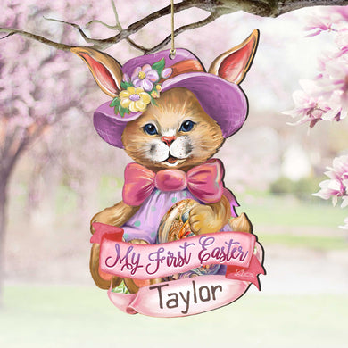 Personalized Baby Gift, Easter Wooden Ornament, Easter Basket Tag - Baby Name My First Easter Bunny Wooden Ornaments by G. Debrekht Easter Spring Decor - 8652783P-24