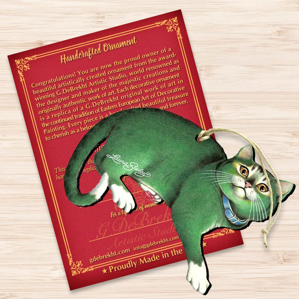 Emerald Queen Cat Wooden Ornaments - Tree Ornament by Laura Seeley - Pets Dog and Cats Decor - 8512063-LS