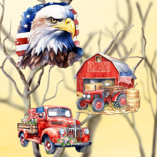 American flag Clip-On Eco Wood Decorative Ornaments Set of 3 by G. Debrekht - Patriotic Decor - 8091002C-S3