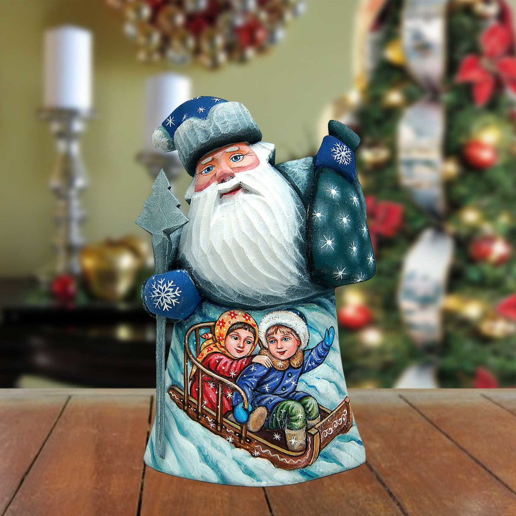 Ski Ride Santa Hand-Painted WOODCARVED Masterpiece by G. DeBrekht - Christmas Decor - 821473 *** PRE-ORDER - Handmade Just for You! ***