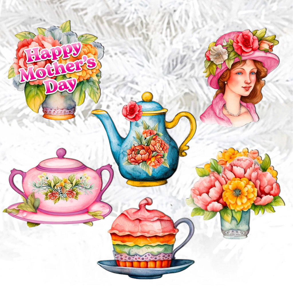 Happy Mother's Day Clip-On Eco Wood Decorative Ornaments Set of 6 by G. Debrekht - Love Family Decor - 8090059C-S6