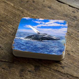 Whale Coastal Wooden Cork Coasters Gift Set of 4 by Nature Wonders - Coastal Sea-Life Decor - 95257C-S4