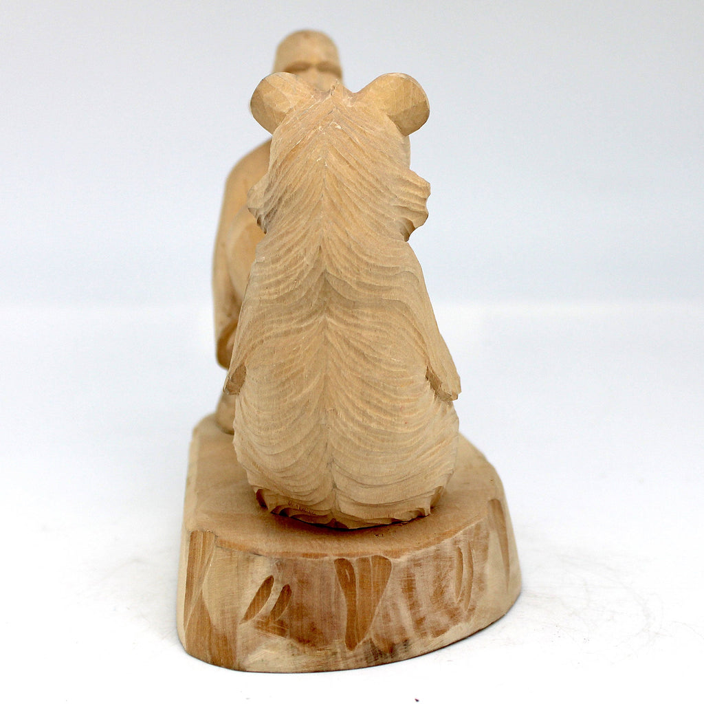 One-of-a-Kind The Man and the Bear Wood Carved Figurine 7x5.5