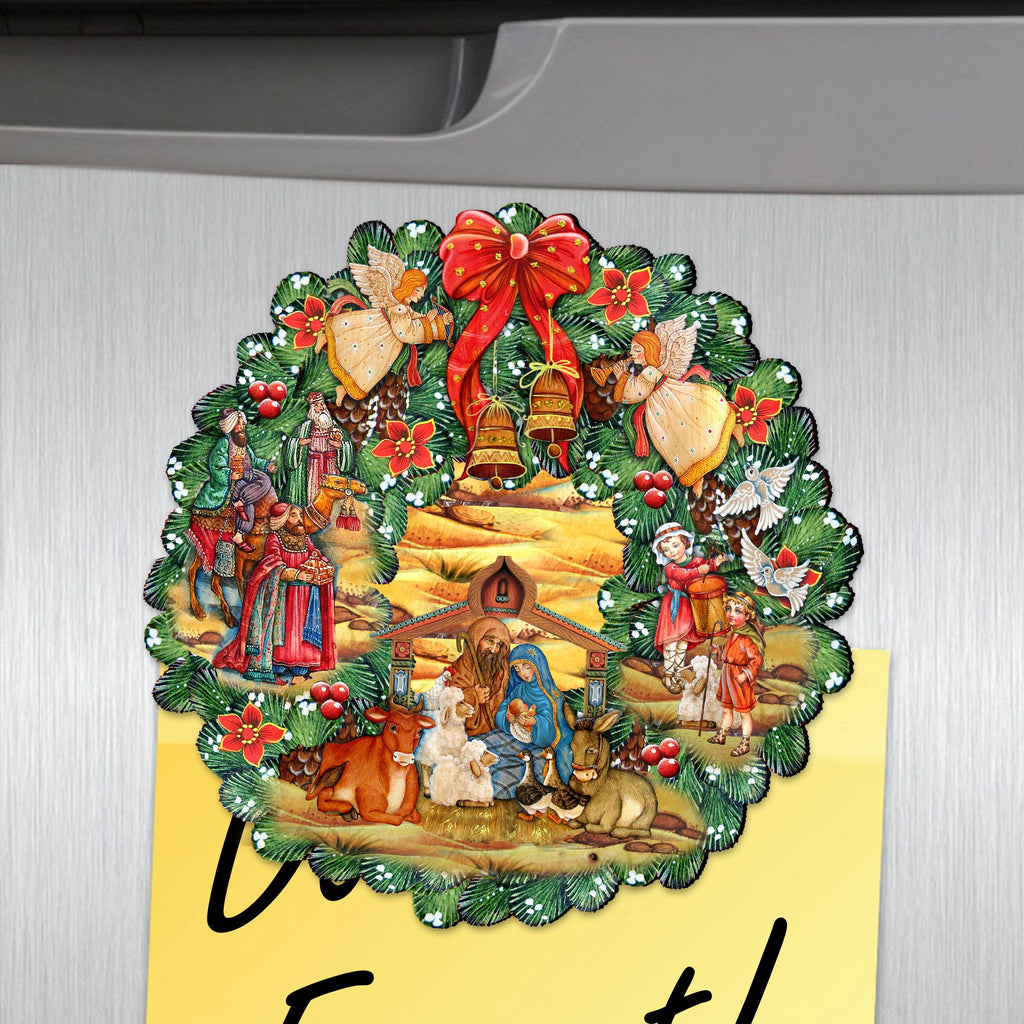 Nativity Wreath Shape Refrigerator Magnets Set of 3