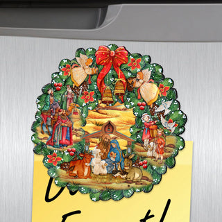 Nativity Wreath Shape Refrigerator Magnets Set of 3