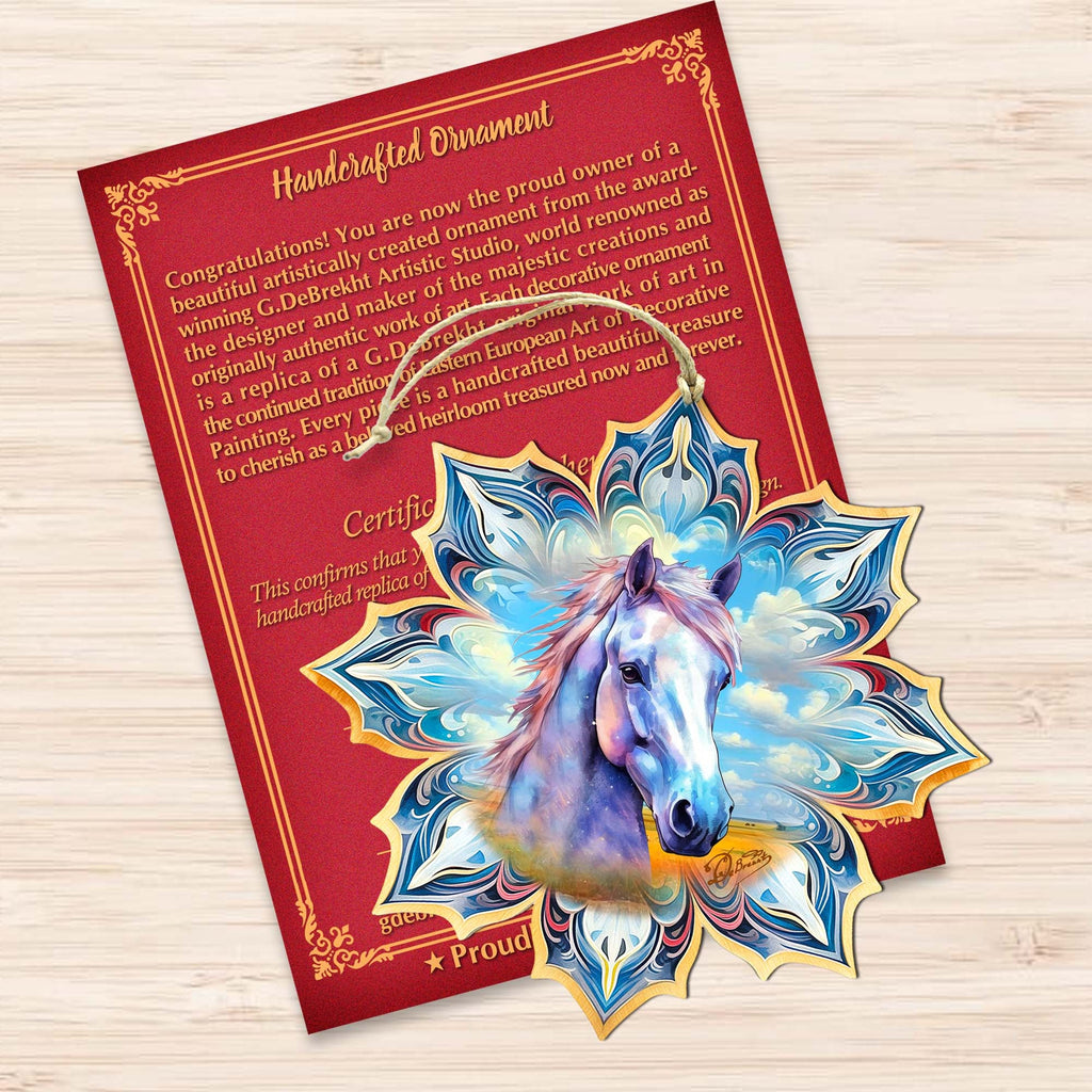 White Horse Snowflake Wooden Ornaments by G. Debrekht - Nature Wildlife Decor - 8688433