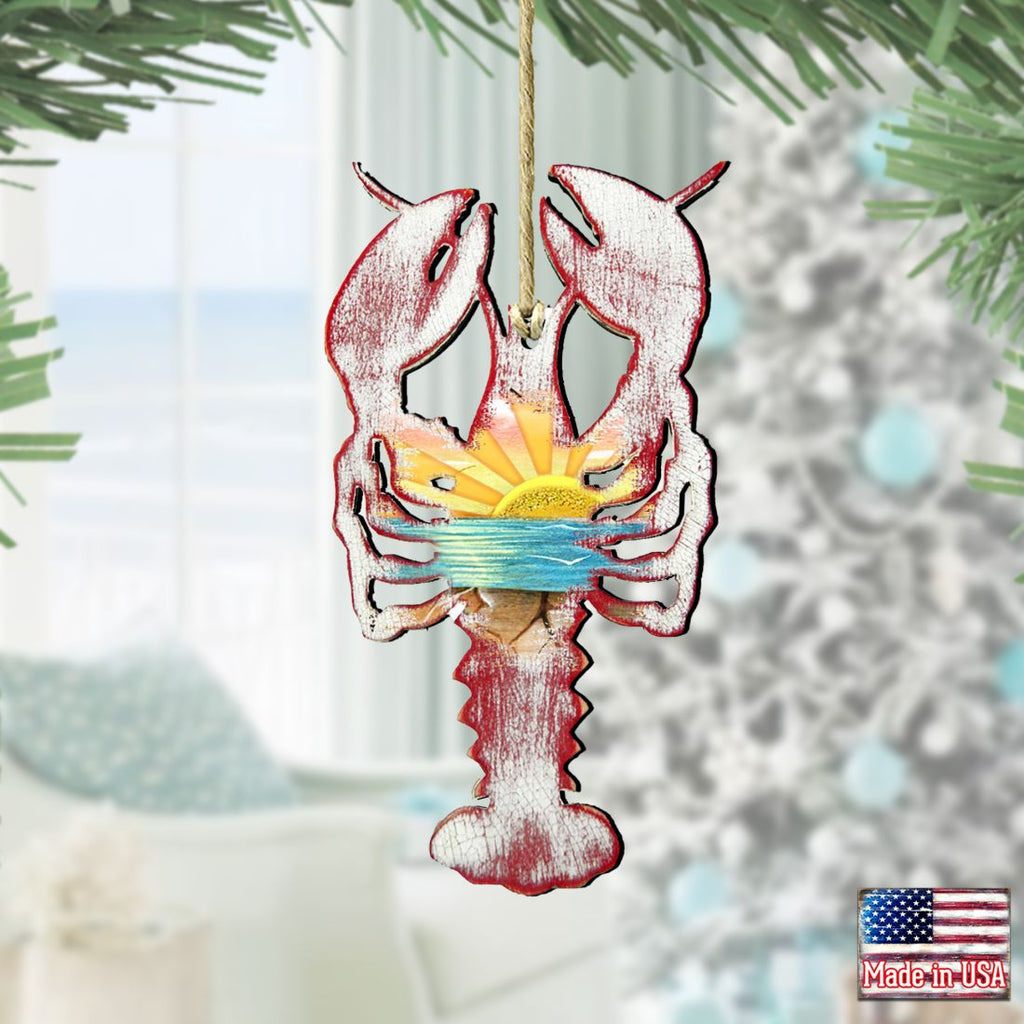 Rustic Lobster Wooden Ornaments by G. DeBrekht - Coastal Holiday Decor - 8198538