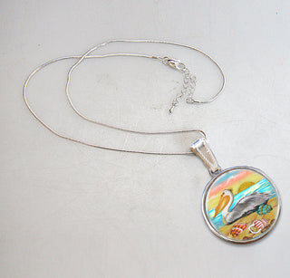 Pelicans Birds at Sea Silver Plated Mother of Pearl Jewelry Pendant Necklace Coastal - 44047