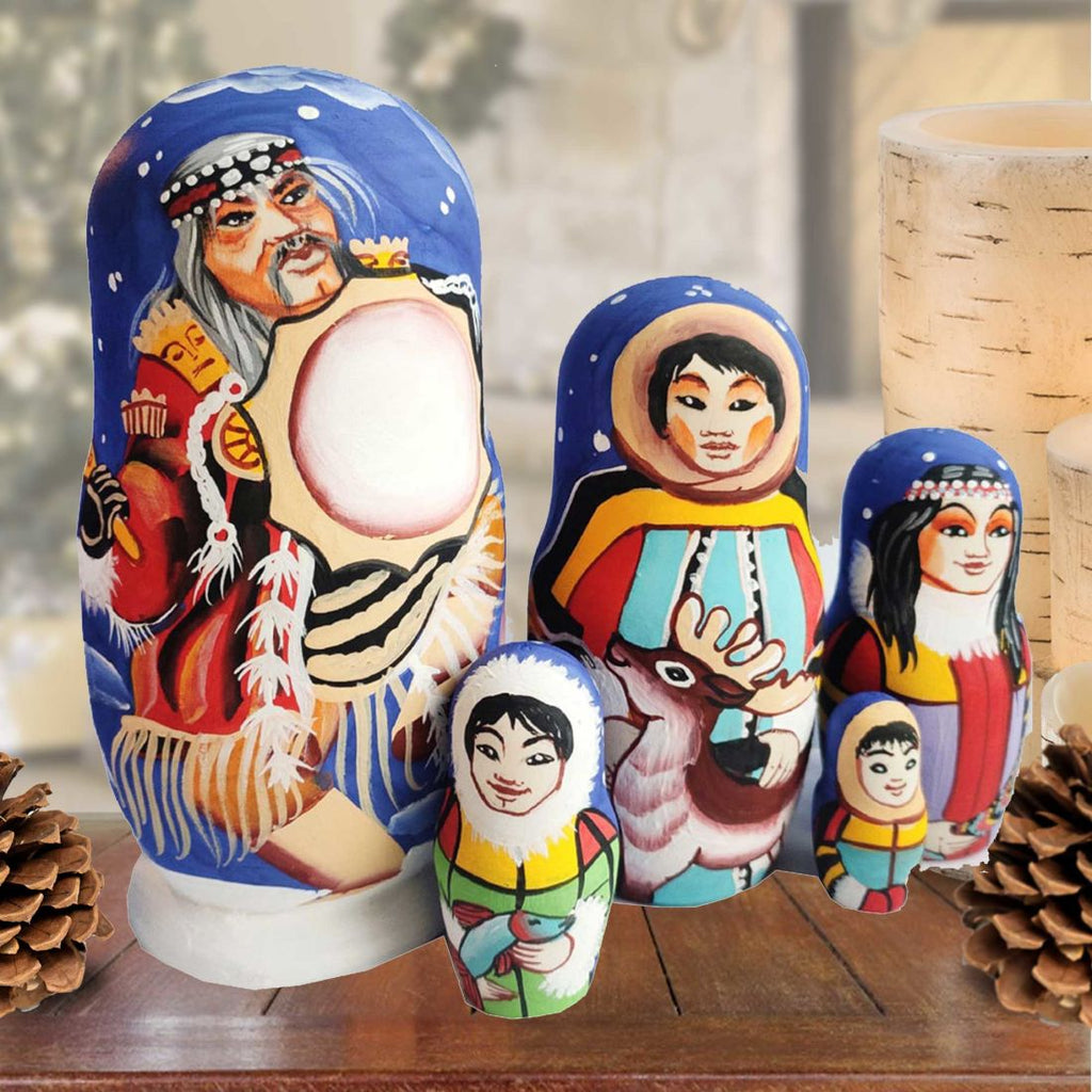 Eskimo Matreshka Nesting Hand-Painted Doll Set of 5 by G. DeBrekht - Wildlife Holiday Decor - 140179