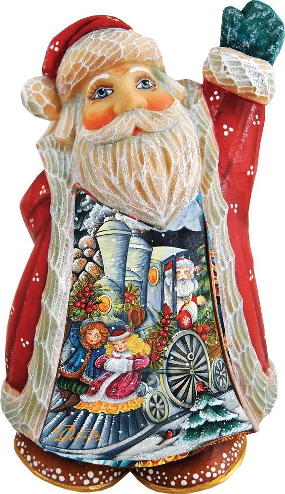 Santa with train scene Handcrafted Christmas Figurine - G. DeBrekht - Christmas Santa Snowman Decor - 5165125