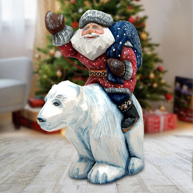 Ride on Polar Bear Santa Hand-Painted WOODCARVED Masterpiece by G. DeBrekht - Wildlife Holiday Decor - 820010