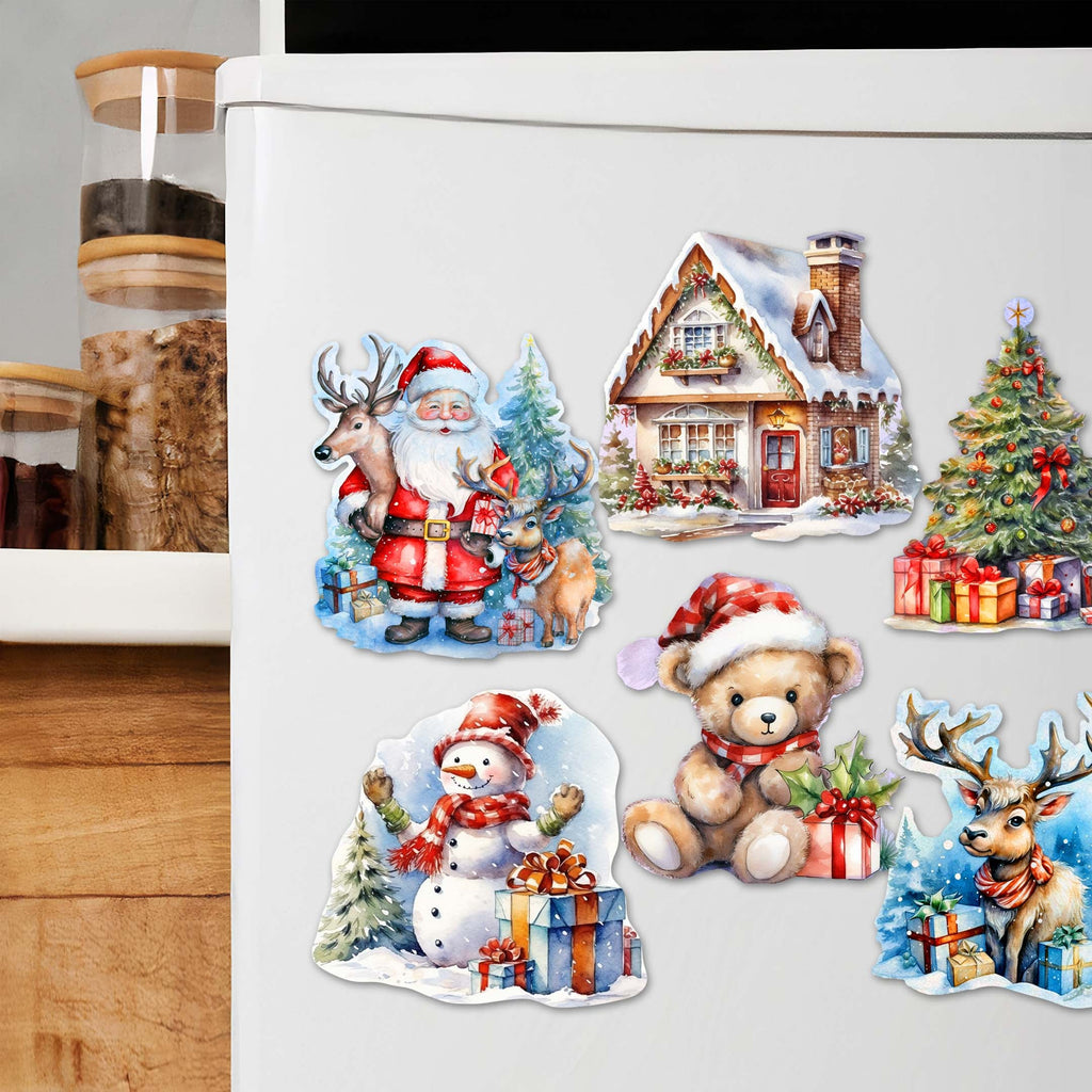 Christmas Is Here Decorative Eco Wood Magnets Set of 6 by G. Debrekht - Christmas Decor - 8090028G-S6
