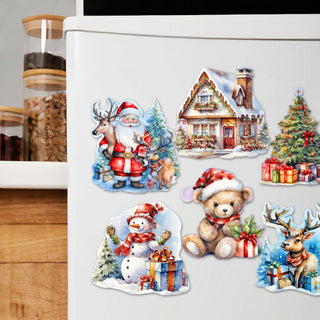 Christmas Is Here Decorative Eco Wood Magnets Set of 6 by G. Debrekht - Christmas Decor - 8090028G-S6