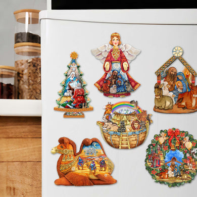 Nativity Decorative Eco Wood Magnets Set of 6 by G. Debrekht - Nativity Holiday Decor - 8090133G-S6