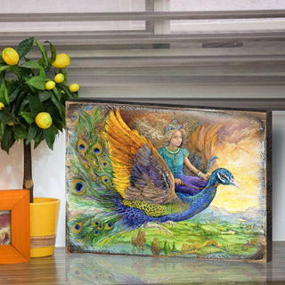 Peacock Princess Fantasy Wooden Wall Art by Josephine Wall - Fantasy Decor - 852138-JW