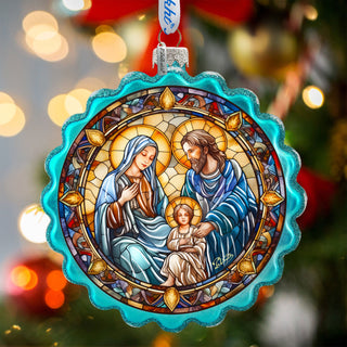 Family Love Classic Nativity Wreath Glass Ornament by G. Debrekht - Nativity Holiday Decor - 759-065