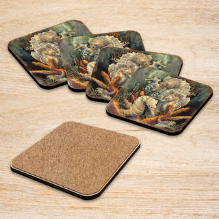 Seahorse Family Wooden Cork Coasters Gift Set of 4 by J. Bergsma - Coastal Decor - 8199454C-S4