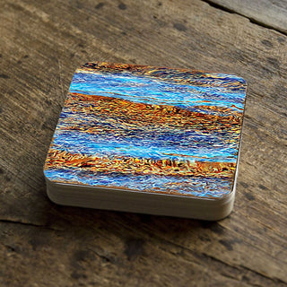 Beach Waves Coastal Wooden Cork Coasters Gift Set of 4 by Nature Wonders - Coastal Sea-Life Decor - 95354C-S4